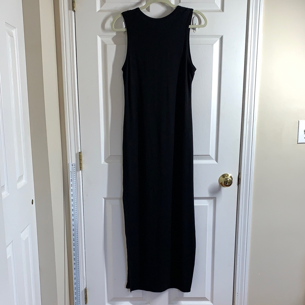 Quince Tencel Jersey Black Sleeveless Maxi Dress with side slit - Picture 7 of 9
